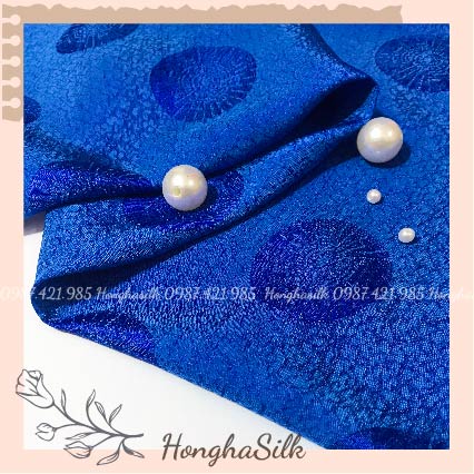 Vải lụa tơ tằm hà đông đồng tiền xanh may áo dài -khổ 90cm