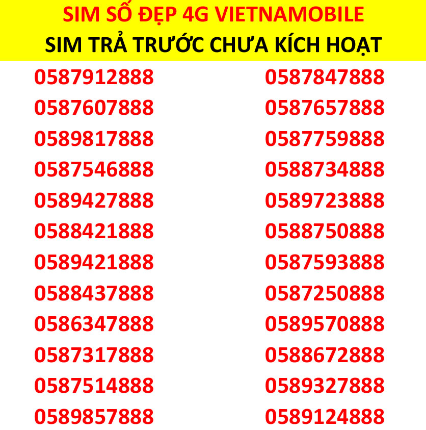 Freeship - chưa kích hoạt. sim số đẹp 4g tam hoa 888 tiến lên giá rẻ - sim số đẹp vietnamobile - miễn phí 4gb/ngày - 120gb/tháng