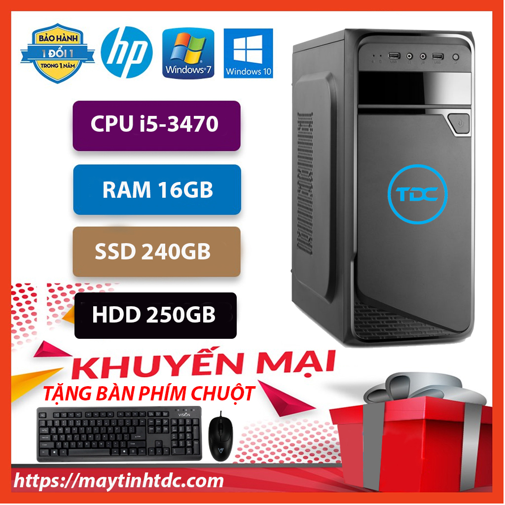 Case máy tính để bàn Core i5 3470, ram 16GB,  SSD 128GB + HDD 250GB. Qùa tặng bộ phím chuột, bàn di chuột. Bảo hành 12 tháng.