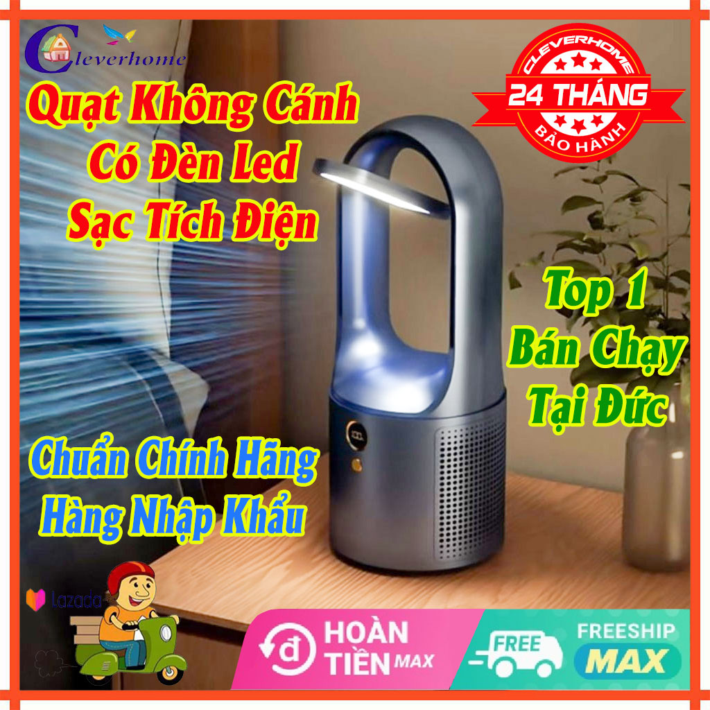 Quạt gió điện mini cỡ lớn cây đứng sạc tích điện không cánh tích hợp đèn led - Quạt không cánh tích hợp đèn led