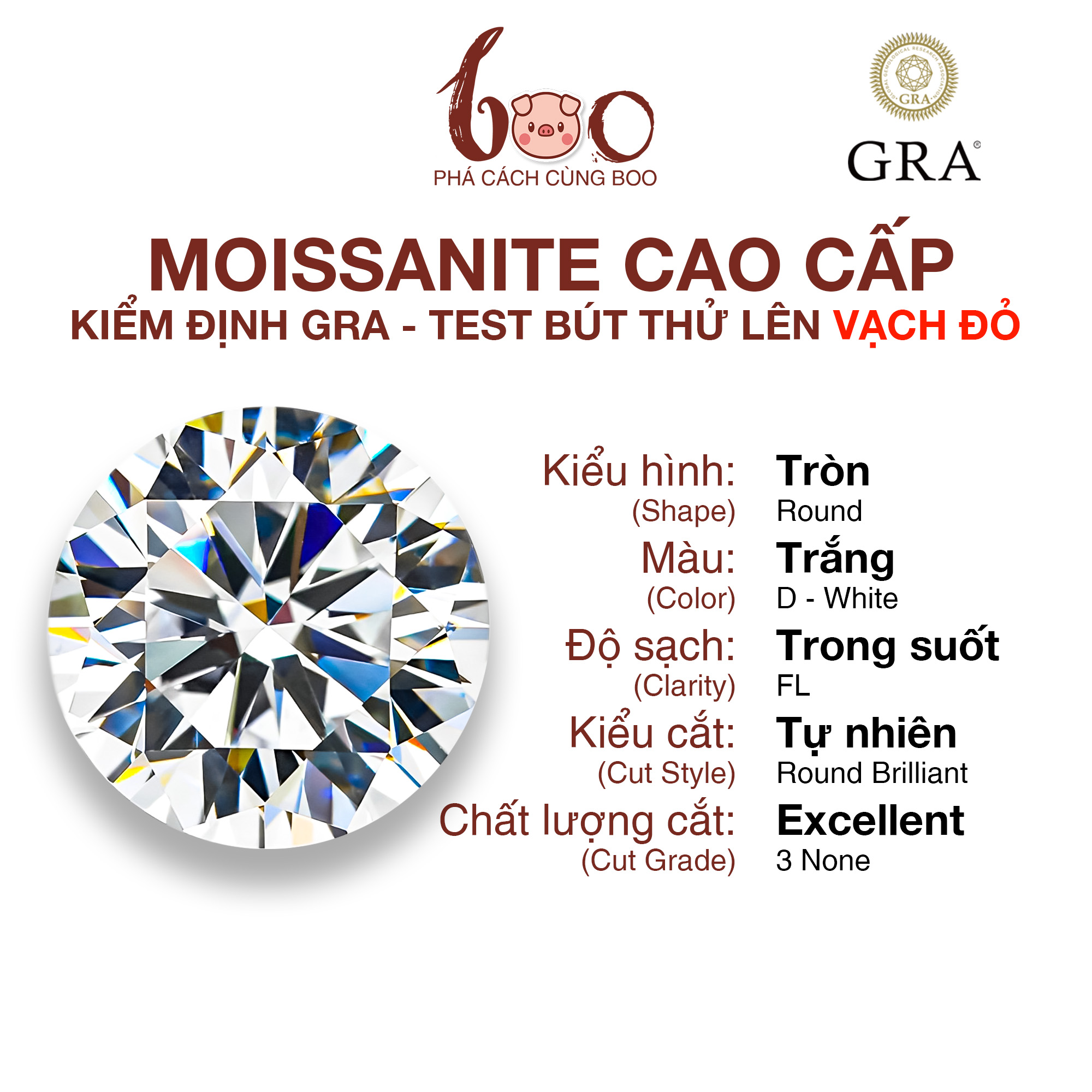 Size 0.8 ly 20.0 ly Kim Cương Nhân Tạo Moissanite Nước D Độ sạch FL kèm giấy kiểm định GRA Thử bút lên vạch đỏ