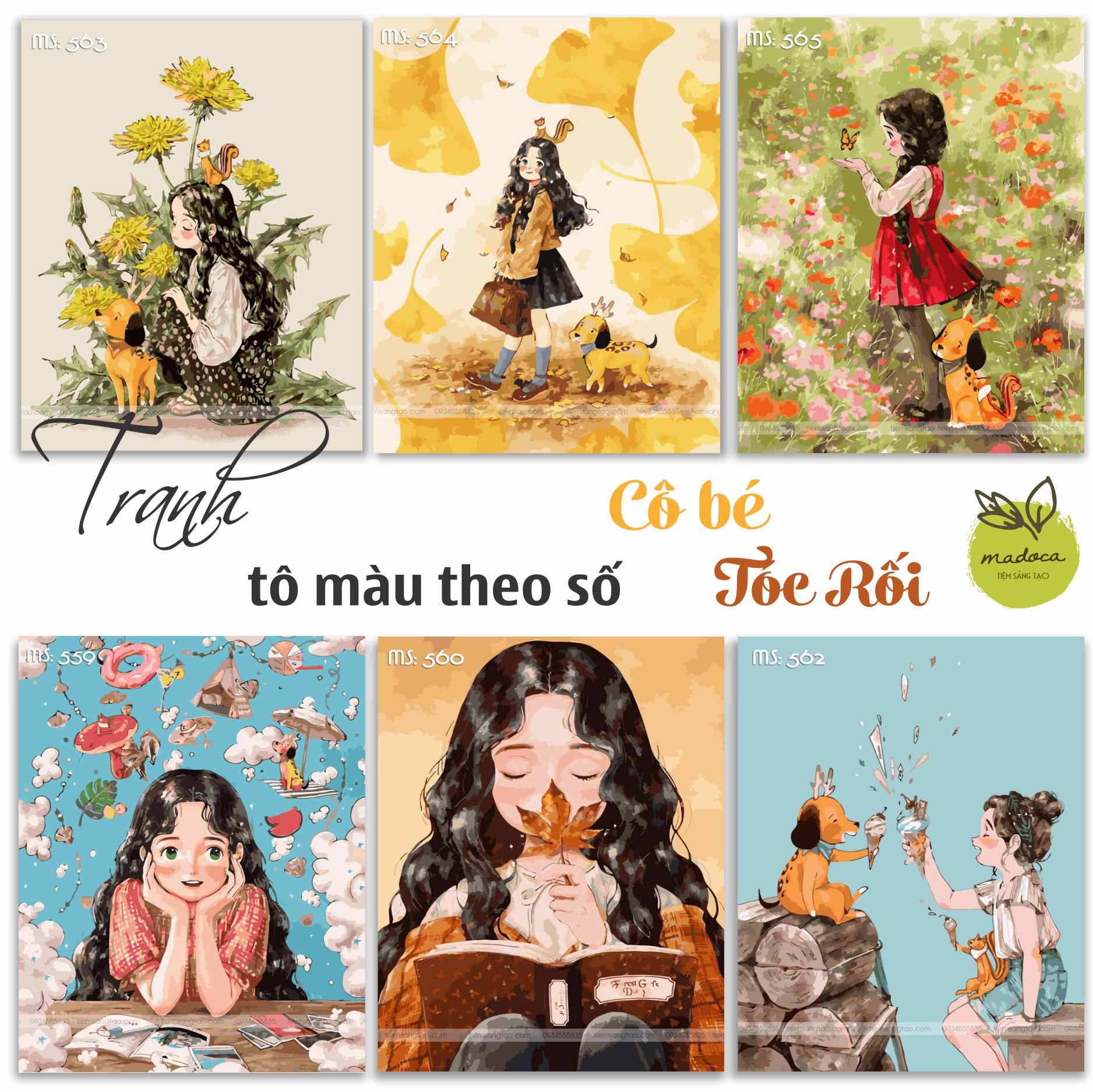 Tranh tô màu theo số cô bé tóc rối