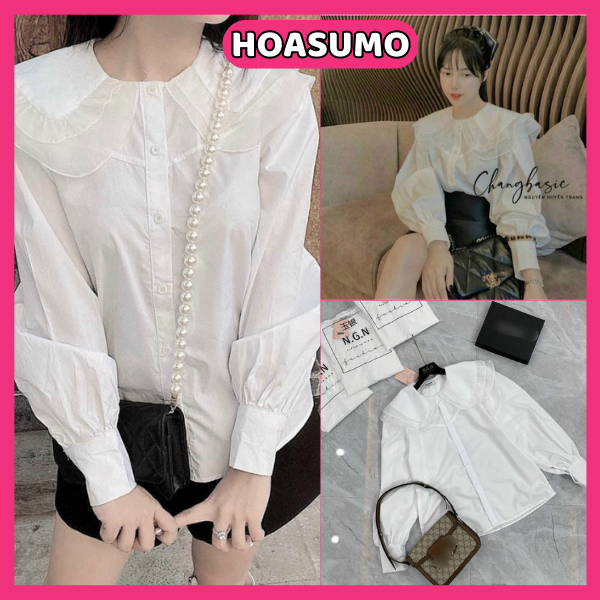 Áo sơ mi trắng nữ cổ bèo 2 tầng bánh bèo hottrend,áo kiểu nữ, sơ mi đi học,đi chơi