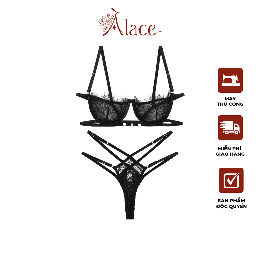 Bộ đồ lót nữ sexy À LACE Close your eyes lọt khe có gọng nâng ngực phối ren huyền bí LI0044