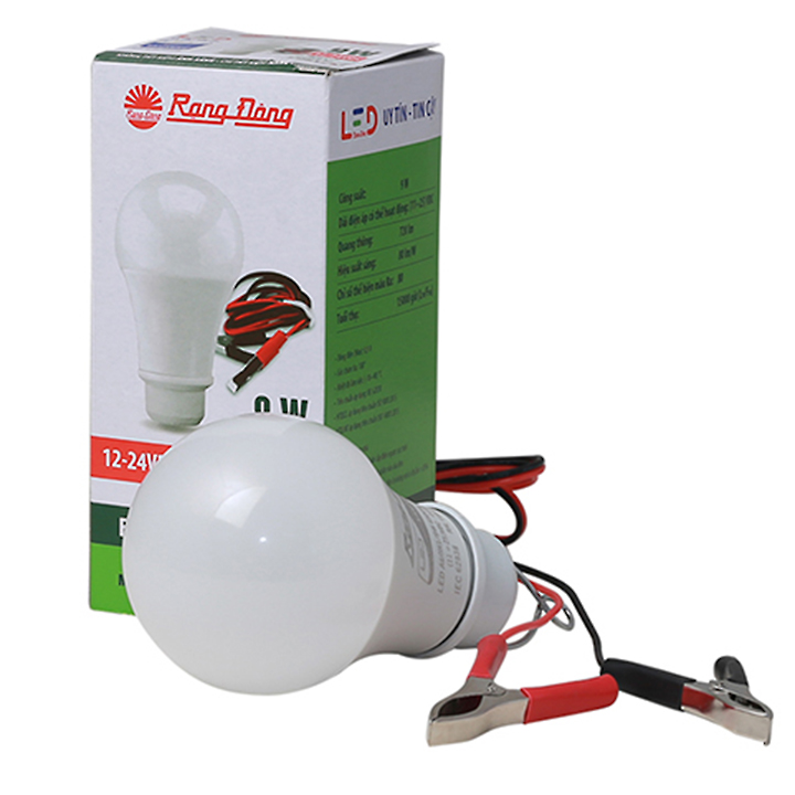 Bóng đèn led bulb rạng đông 12-24vdc 9w model: led a60n1 12-24vdc 9w, gồm dây kẹp - điện dân dụng.