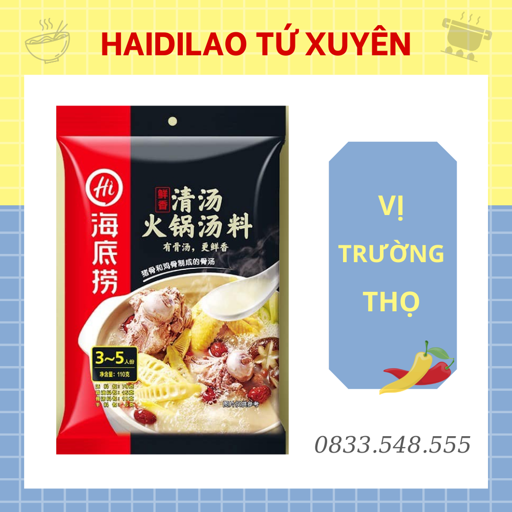 Cốt Lẩu Trường Thọ Haidilao Vị Thơm Ngọt Xương Hầm, Nước Cốt Lẩu Haidilao Chính Hãng Tứ Xuyên