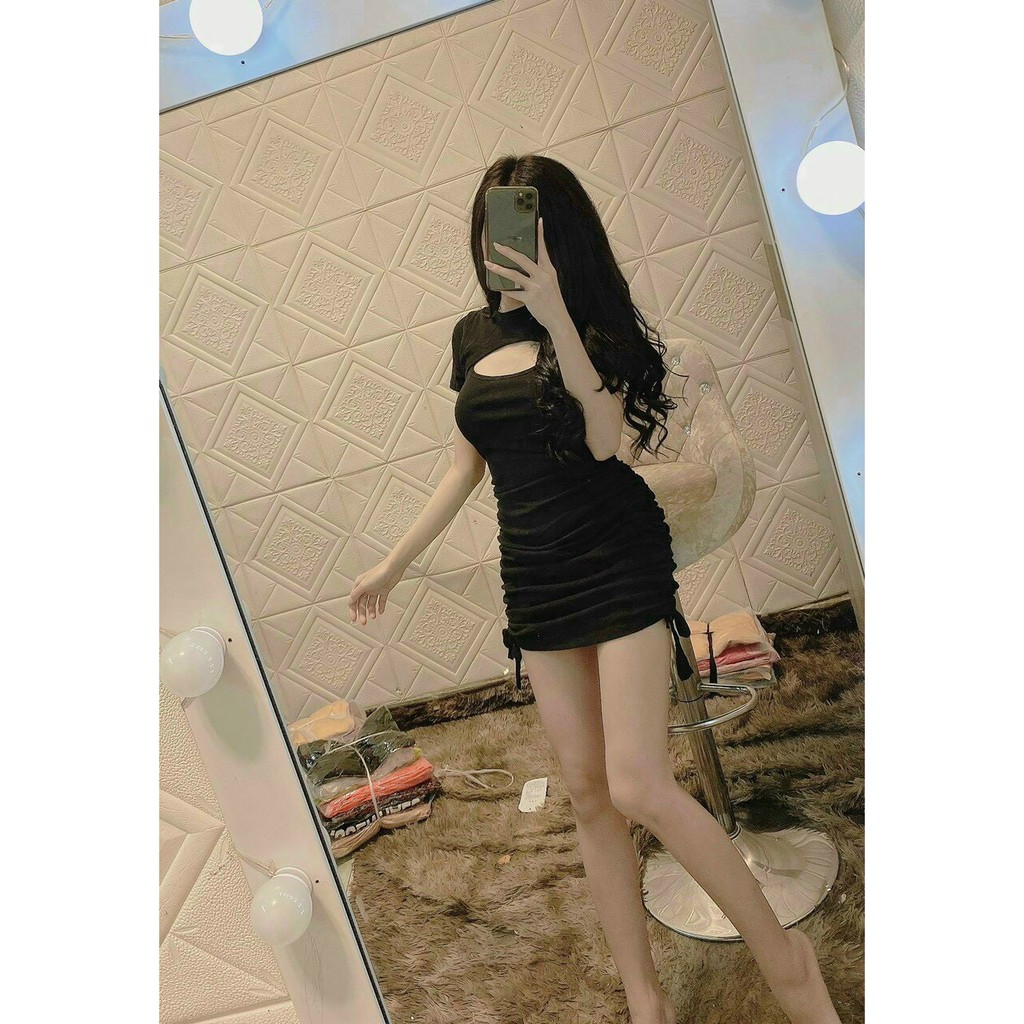 Đầm body cut out ngực kiểu rút dây 2 bên hông cực xinh , chất thun bozip mềm mịn