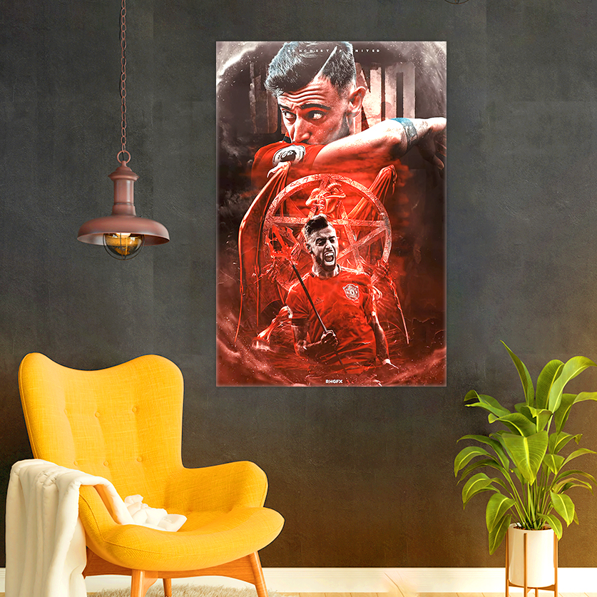 Tranh Dán Tường Hình Cầu Thủ Bruno Fernandes | Tranh Dán Decor Phòng Làm Việc , Quán Ăn , Tiệm Làm Tóc