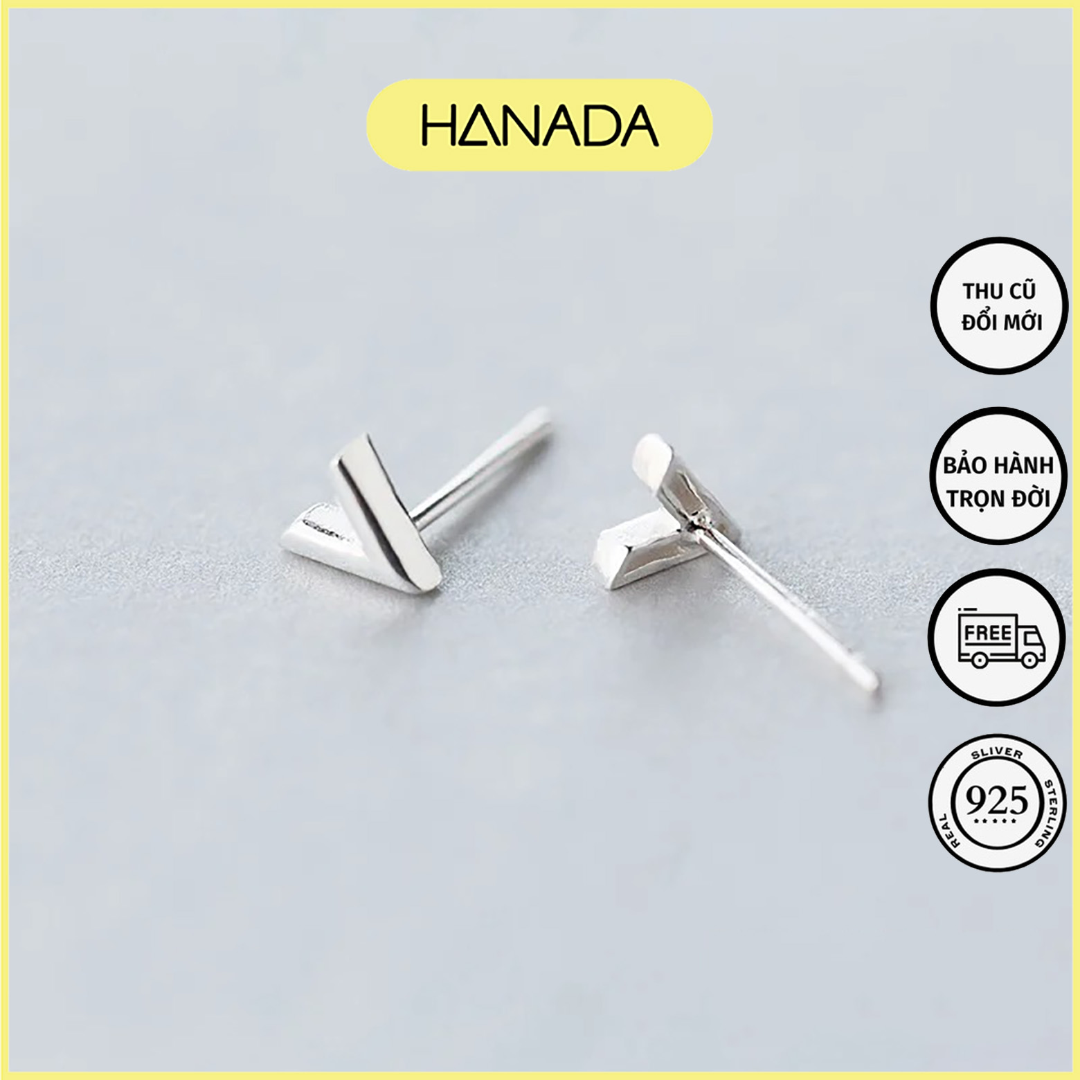[HCM] Bông Tai Bạc 925 Hanada Chữ V 0463