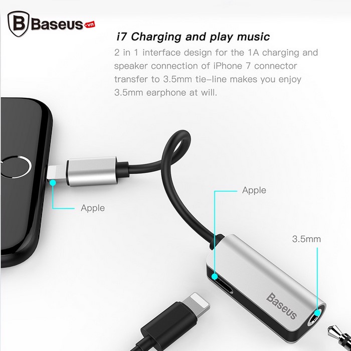 Jack chuyển đổi Cáp chuyển đổi âm thanh Baseus L32 Audio 3.5mm + Lightning cho iPhone 7/ 8/ iPhone X /iphone 11pro