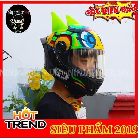 Compo nón fullface AGU tem rùa gắng sừng batman xanh dạ và đuôi gió