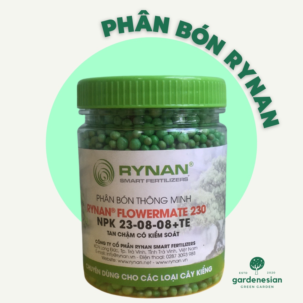 Phân bón thông minh rynan gardenesian, phân bón kiểng lá, phân tan chậm xanh