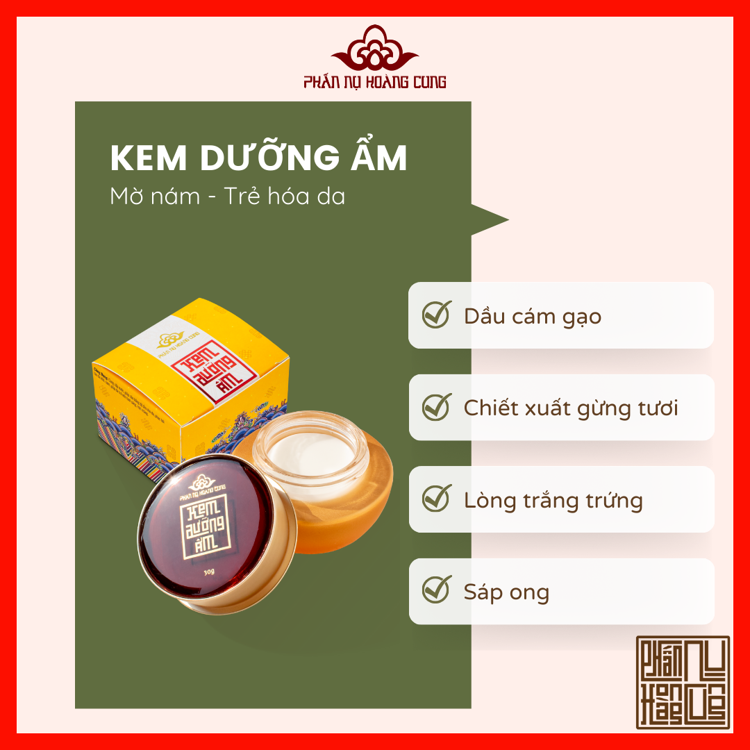 Kem Dưỡng Ẩm sáng da, Chăm sóc da mặt, Phấn Nụ Hoàng Cung, Dưỡng Da, bù nước, bù khoáng, Cho Da Dầu, Da Hỗn Hợp, Da Khô, Dung Tích 30g