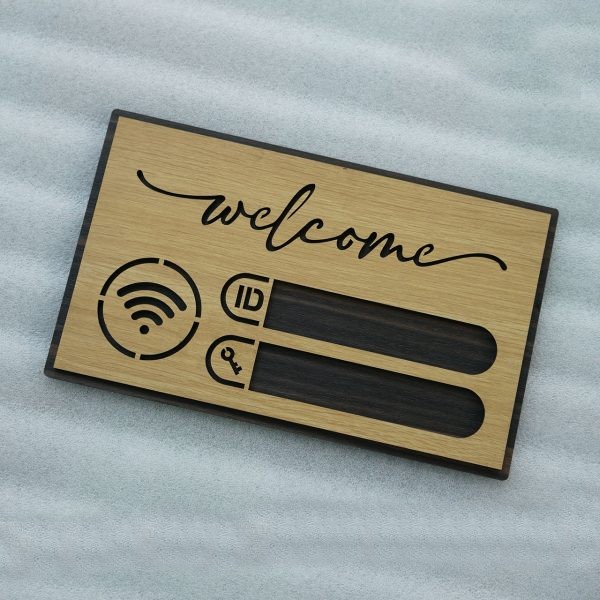 Bảng gỗ ghi thông tin wifi dán tường trang trí quán MGUI-TW09