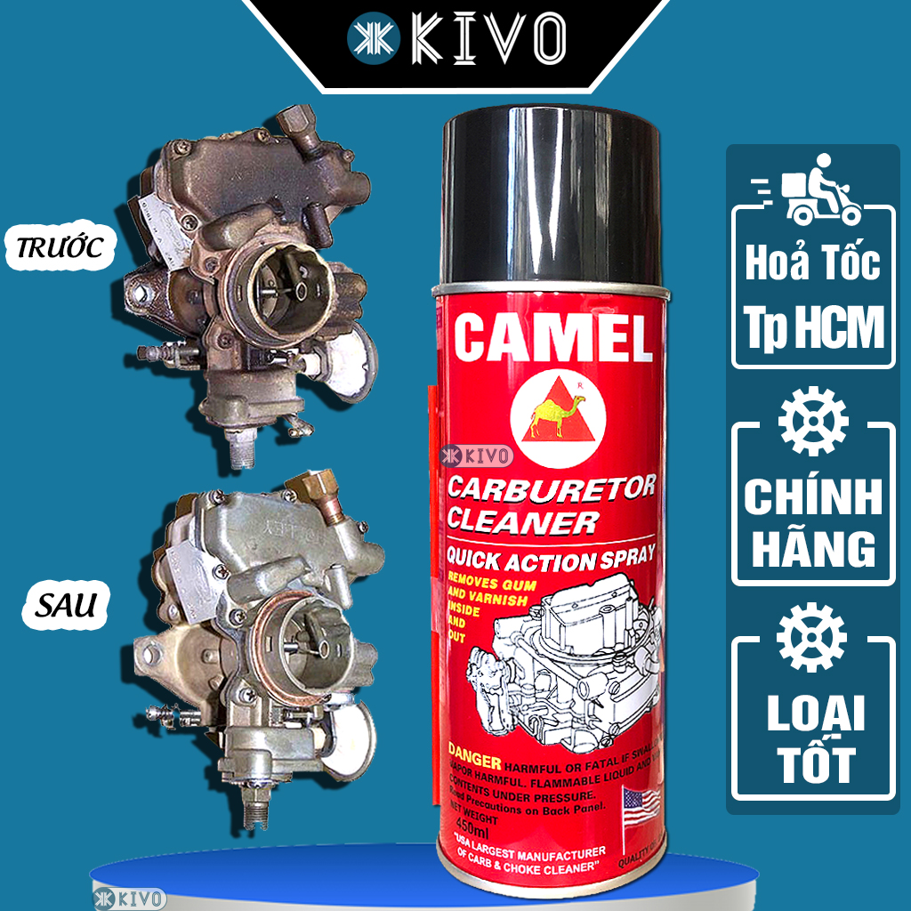 Bình xịt vệ sinh bình xăng con camel 450ml chính hãng - xịt chế hoà khí lạc đà/ dung dịch rửa bình xăng con - chai xịt vệ sinh pét xăng, họng ga, động cơ kivo