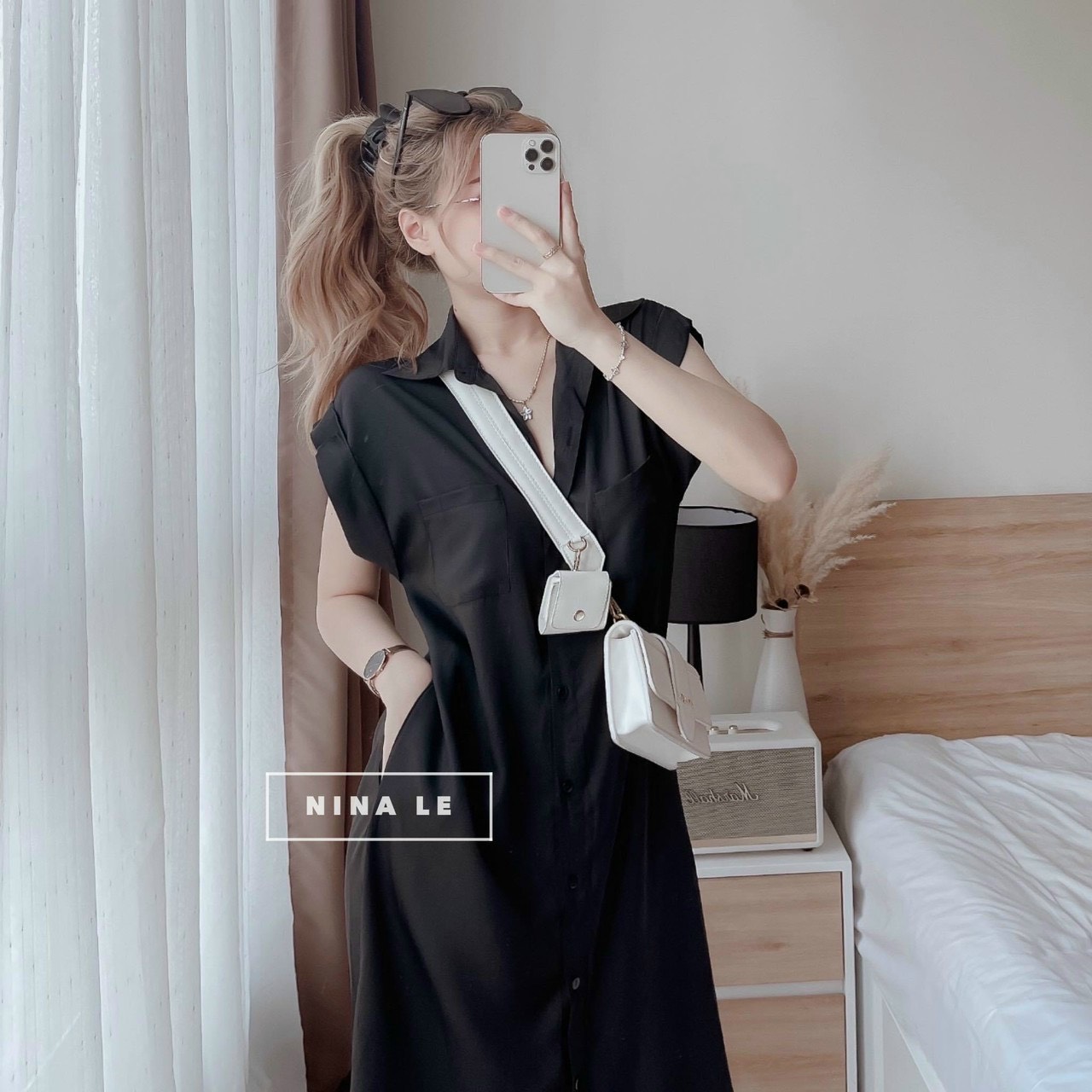 Đầm thời trang nữ đi chơi , đầm suông chất đũi cao cấp cổ sơ mi tay ngắn có 2 túi bên hông lệch tà