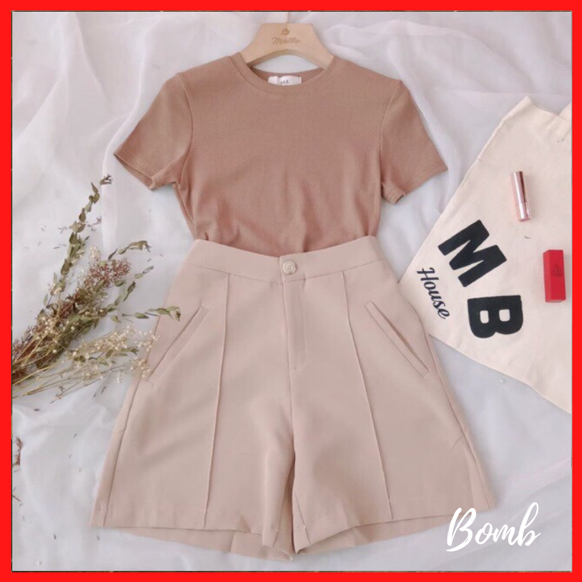 Quần short nữ cạp cao ống rộng cực xinh, quần short nữ thời trang