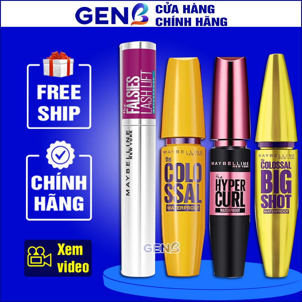 Mascara MMaybelline Hyper Curl Big Shot, Colossal, Falsies Chống Nước Chống Trôi - Chuốt Mi Mascara Maybeline Lông Mày Maybeline Chân Mày Dài Mi Cong Mi Japari