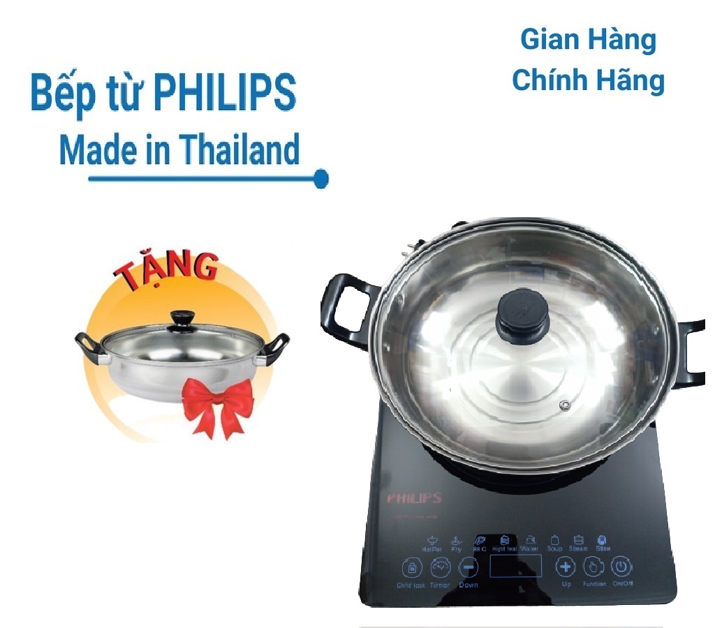 Bếp Từ đơn PHILIPS mặt kính cảm ứng made in ThaiLand - Tặng kèm nồi lẩu inox