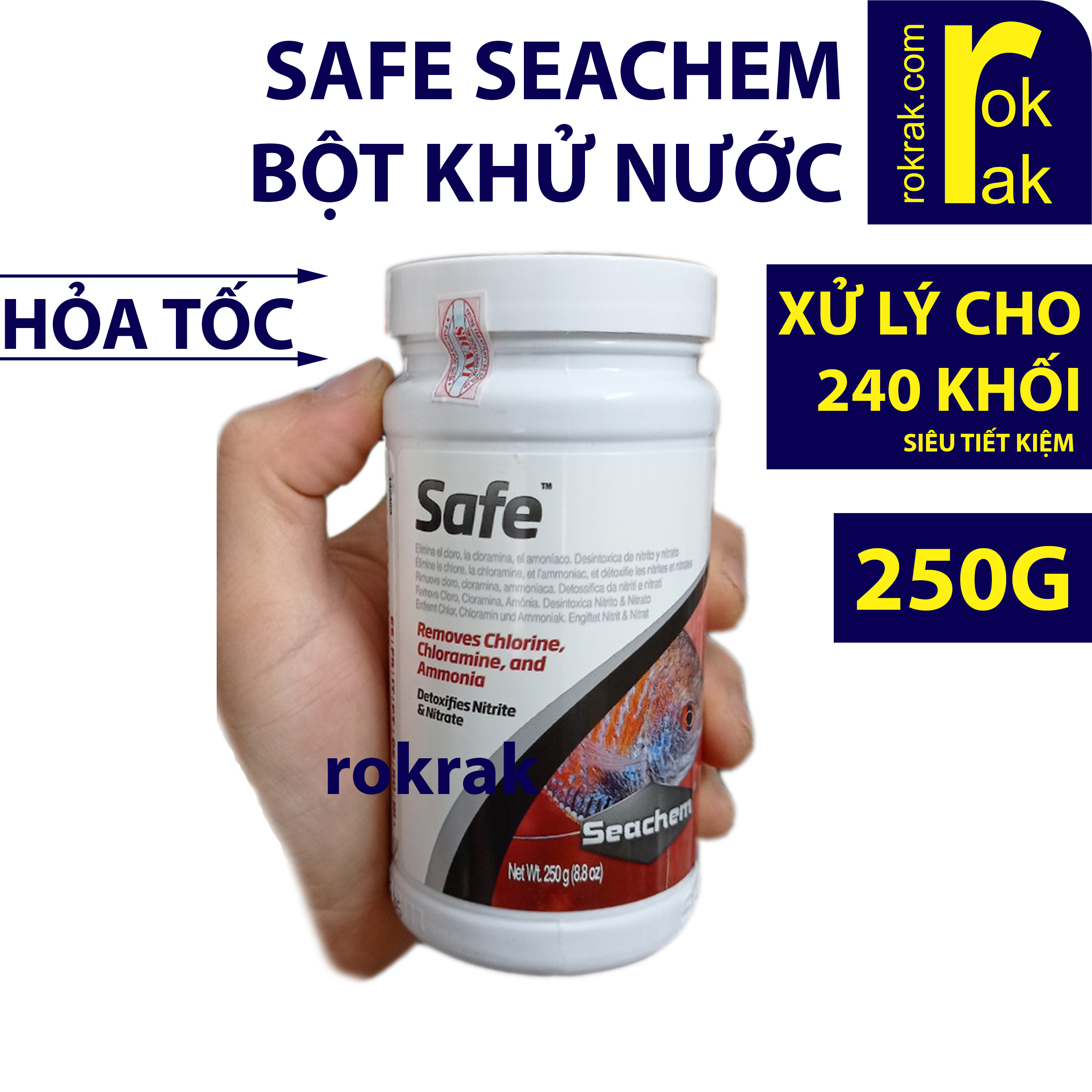 Safe Seachem (250g CÓ TEM / 50g chiết) Bột khử nước trung hòa CLO Amonia Nitrit Nitrat cấp tốc SIÊU TIẾT KIỆM cho hồ cá cảnh an toàn