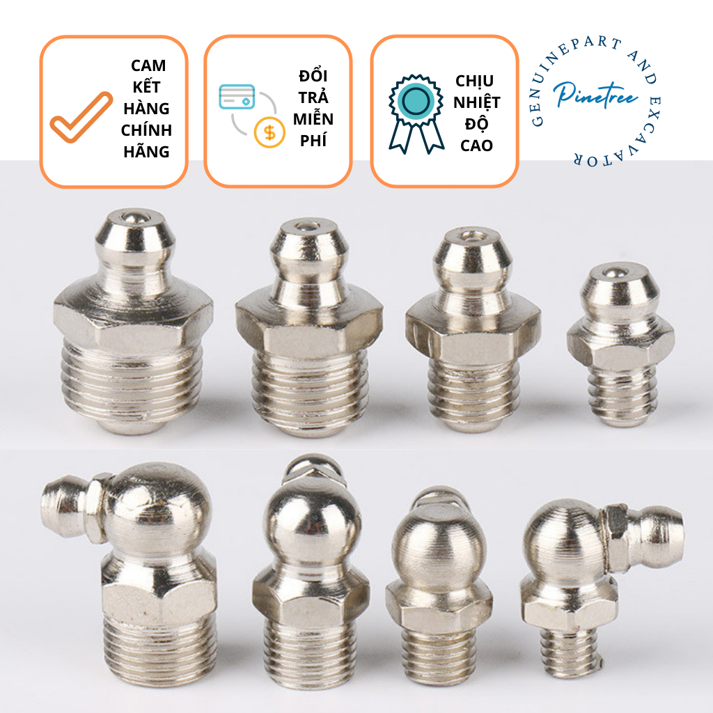 Vú bơm mỡ bò, ốc bơm mỡ 10mm, đầu vú mỡ đa dạng quy cách, không sét gỉ, dễ dàng lắp ráp - COMBO 10 con