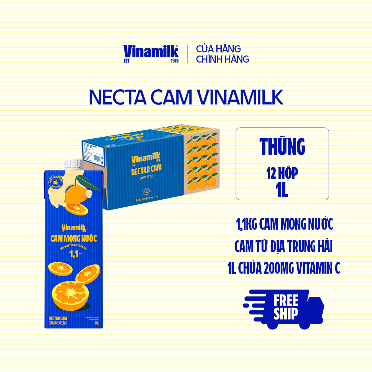 Thùng 12 Hộp Nước Necta Cam Vinamilk - Hộp giấy 1L
