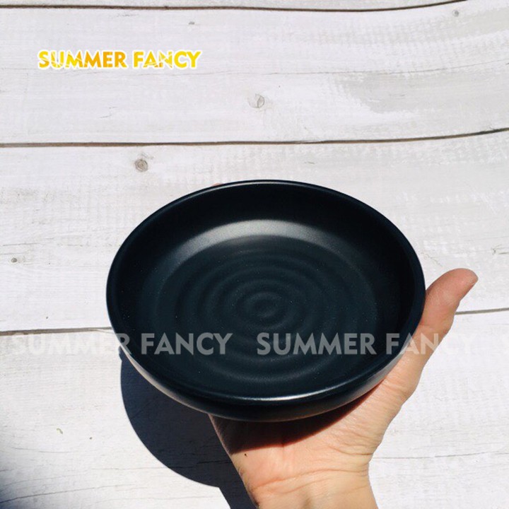 Dĩa Tròn 13.9 X 3.3 Cm Nhựa Melamine Gân Sâu Nhám Đen, Xám Nhà Hàng Sang Trọng - Plate Dish