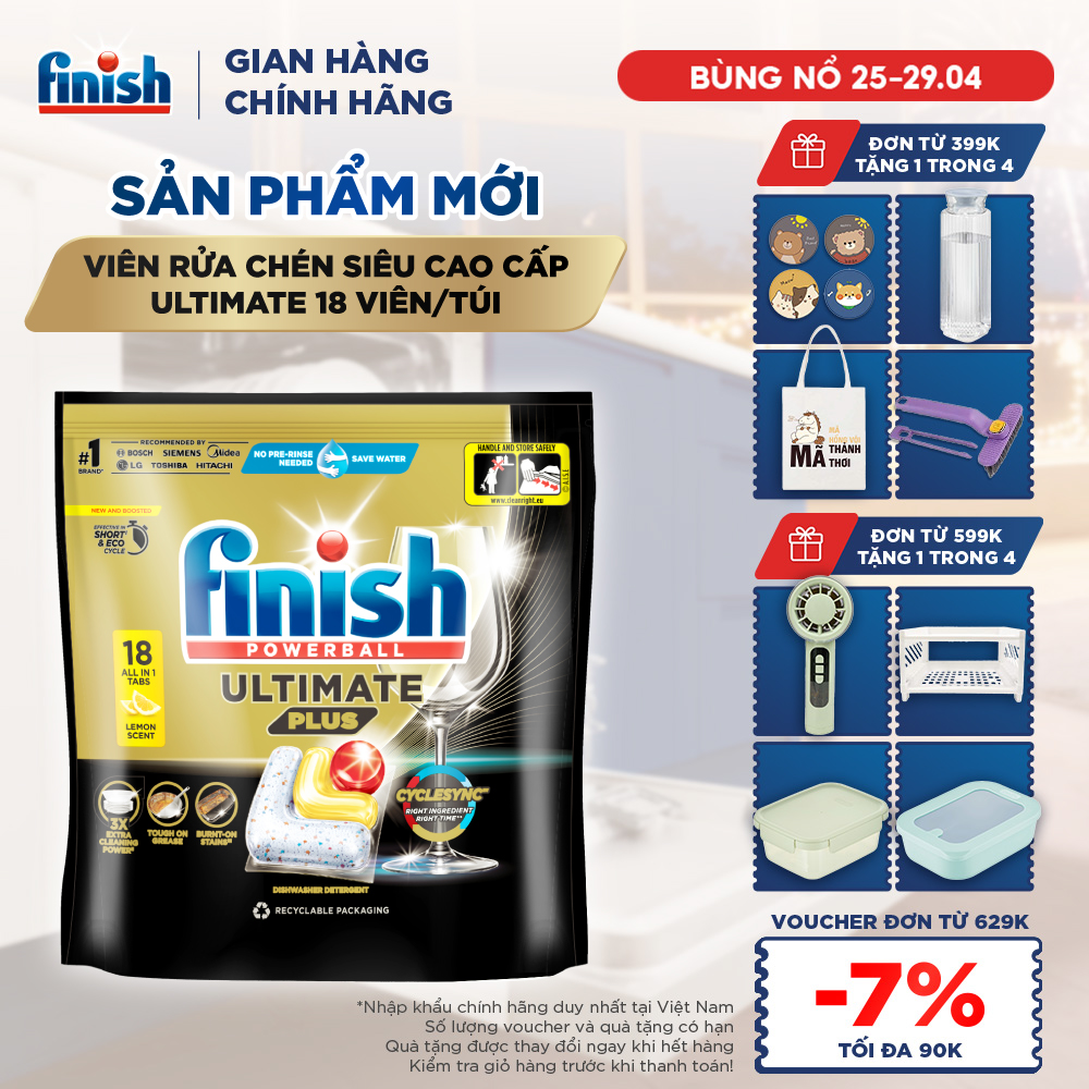 [Mới] Viên Rửa Chén Bát Finish Ultimate Plus 18 Viên