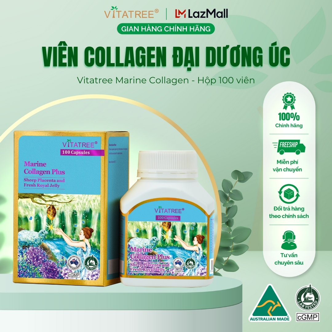 Viên uống đẹp da Vitatree Marine Collagen Plus 100 viên - Hàng nhập khẩu Úc chính hãng