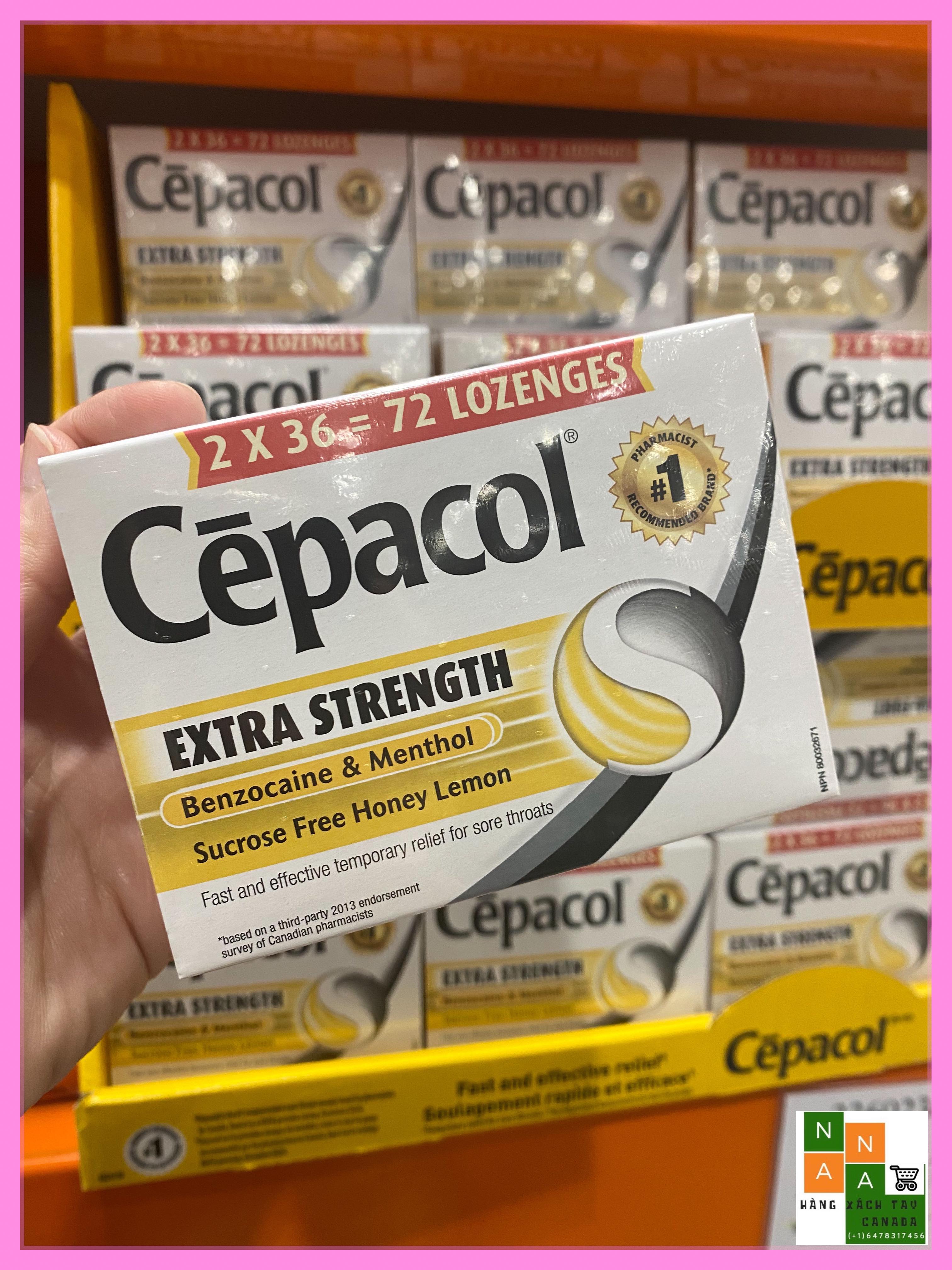 Kẹo ngậm Cepacol giảm ho, đau rát cổ họng Cepacol vị chanh mật ong, không đường, hộp 36 viên