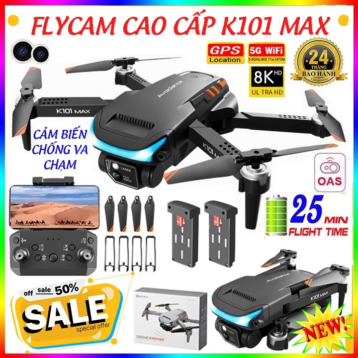 Fly cam Mini Giá Rẻ Drone Camera 4K K101 Max - Máy Bay Fly cam Tầm Bay Xa
