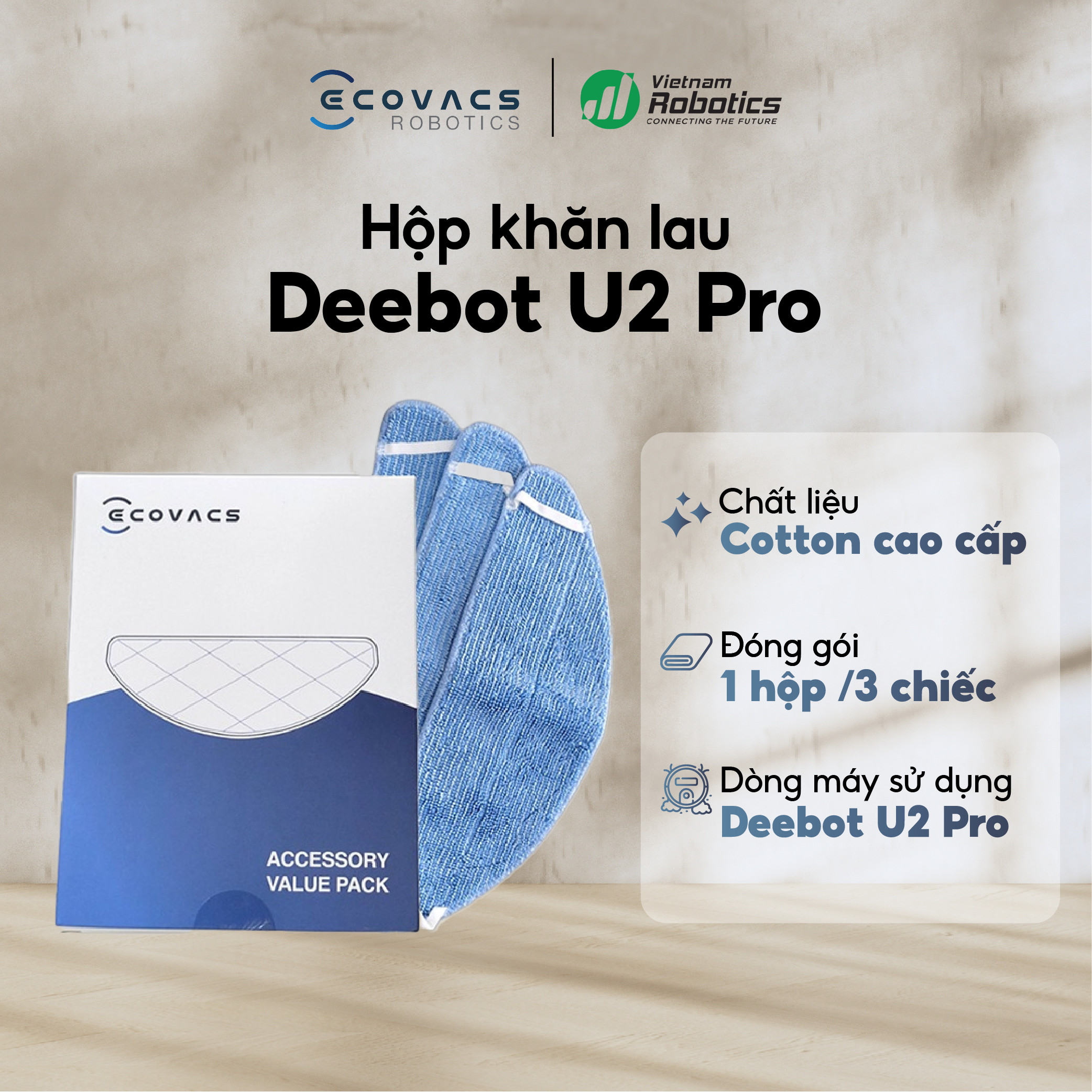 Hộp khăn lau Ecovacs Deebot U2 Pro - Hàng Chính Hãng - Bản quốc tế
