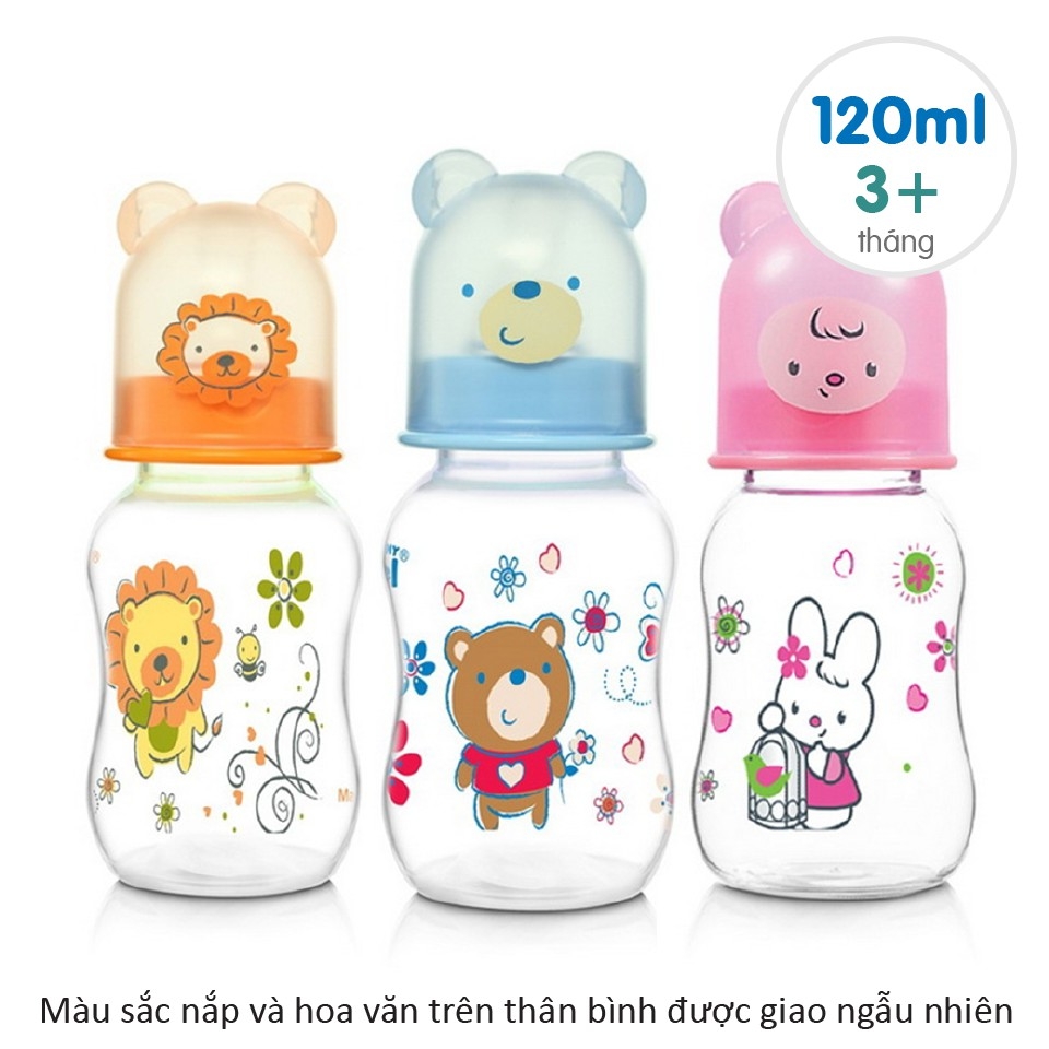 Bình sữa Natur Angel Stony nắp gấu 120ml dàng cho bé Size 3+ thương hiệu hàng đầu Thái lan