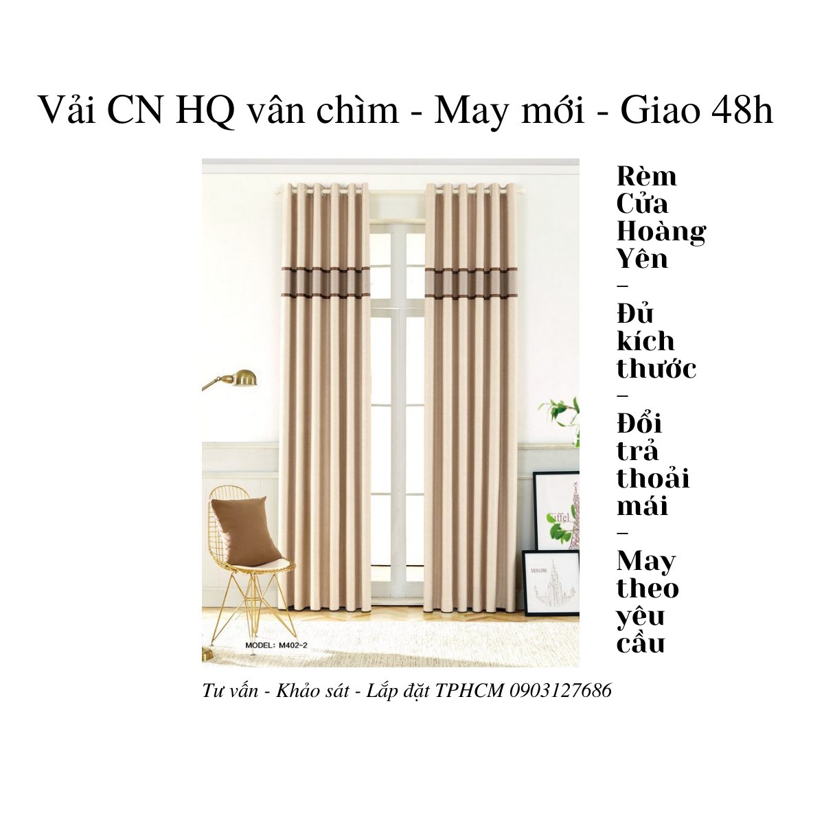 Set rèm cửa chống nắng tông màu nâu - Kiểu may khoen ore sang trọng - May theo yêu cầu giá không đổi