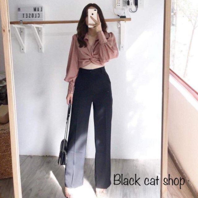 Quần ống suông khuy giữa công sở nữ