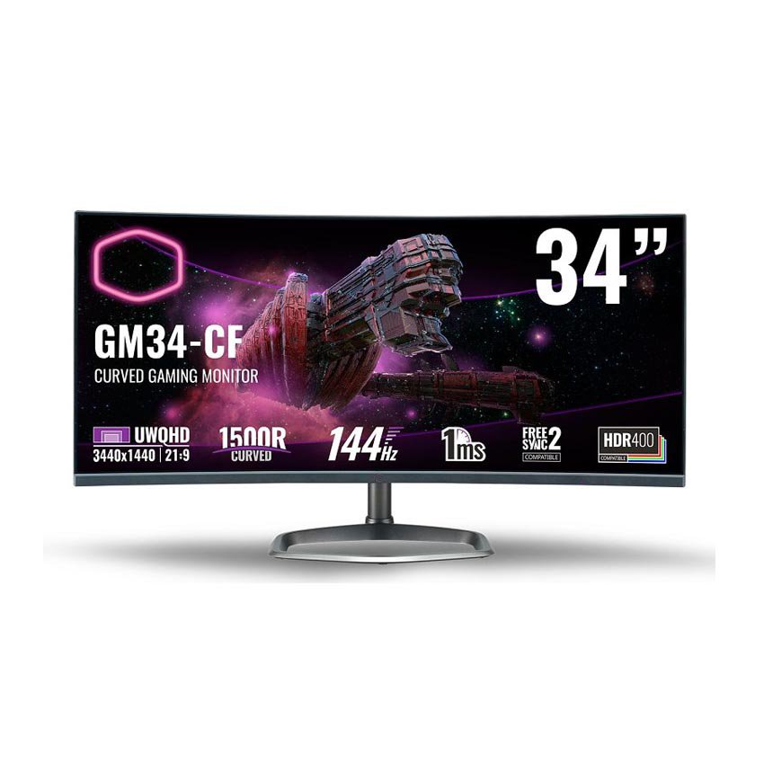 [trả góp 0%]màn hình cooler master gm34-cw (34 inch/2k/va/144hz/1ms/400 nits/hdmi+dp/loa/gsync+freesync2)