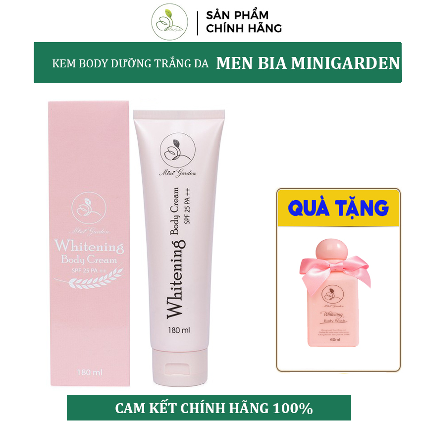 [ TẶNG SỮA TẮM] Kem Whitening Body Men Bia Cream SPF 25 PA +++Dạng Tuýt 180ML thấm ngay sau 3s, không bết dính Dưỡng Làn Da Sáng Hồng PV10 Body men bia MiniGarden LACO STORE DN