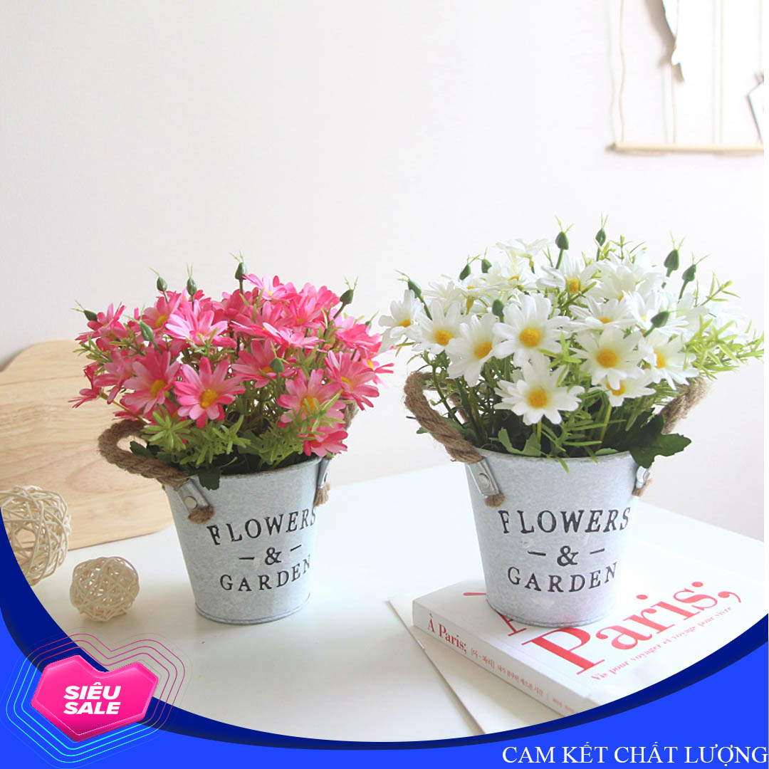 Hoa cúc giả trang trí để bàn, chậu hoa bằng sứ, hoa được làm bằng nhựa FLOWER GARDEN - HF001 (nhiều màu lựa chọn)