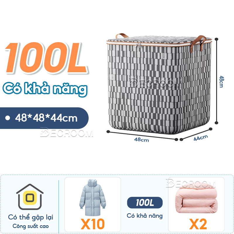 DECROOM Túi đựng chăn màn quần áo 100L,140L, 180L Giỏ đựng quần áo bẩn có nắp cao cấp Túi Vải Đựng Đồ Đa Năng có nắp dây kéo 2 chiều túi đựng quần áo túi đựng chăn gối Cỡ Lớn Có Thể Gấp Gọn Tiện Lợi