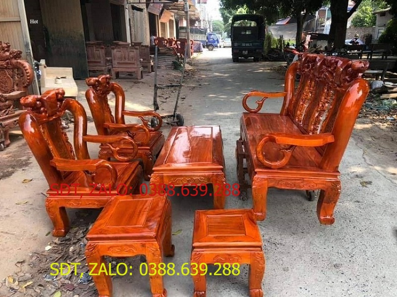 bộ bàn ghế quốc đào tay 12 gỗ xà cừ đỏ .