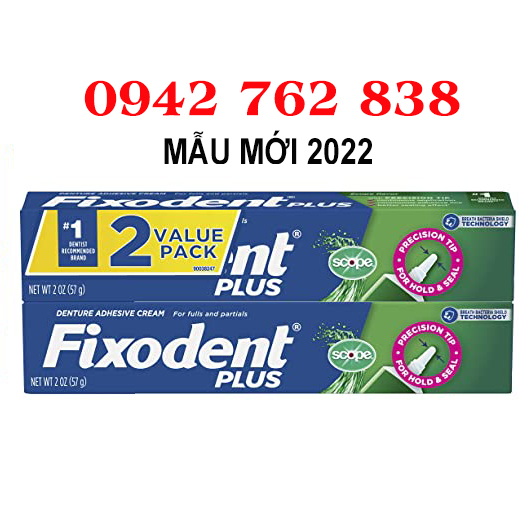 [USA Date 2025] Combo 2 Keo dán hàm răng giả  Fixodent PLUS 57g. Fixodent Food Seal Plus Scope Denture Adhesive Cream Twin Pack, 2 Ounce