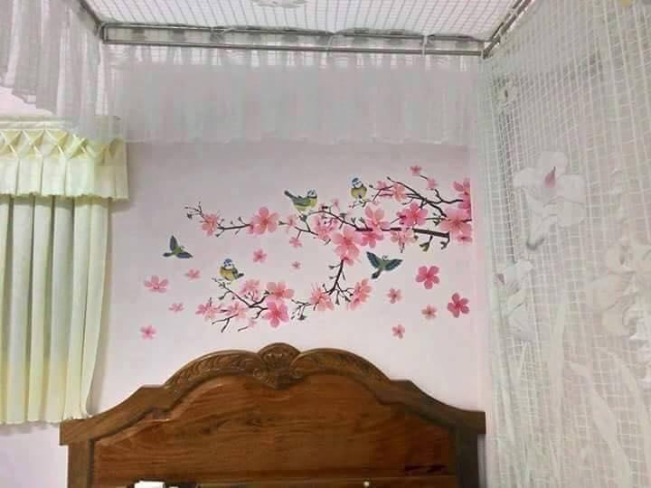 Decal dán tường Hoa đào chim én- H61-vivadecal