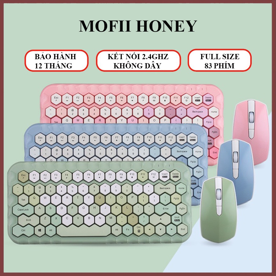 Combo bàn phím giả cơ và chuột không dây MoFii Honey - Dùng cho máy tính bàn PC, Laptop, Tivi, iPad - Gõ cực êm không ồn