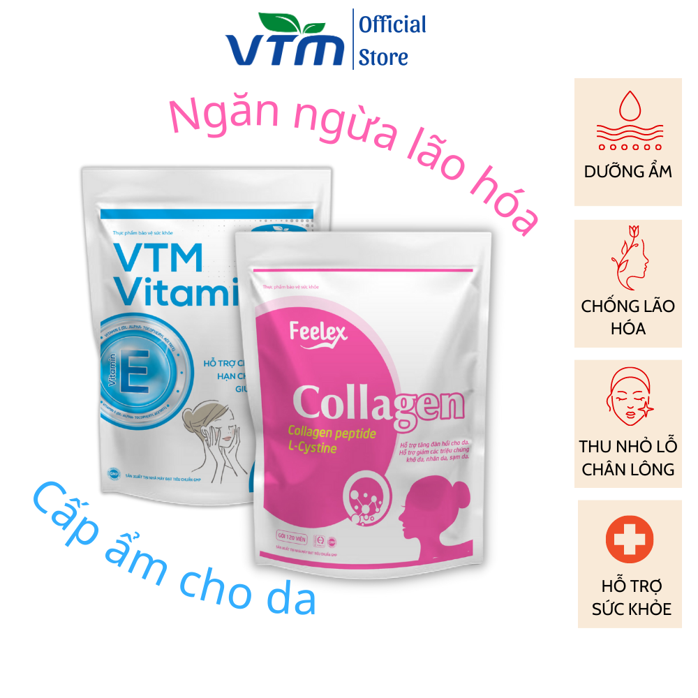 Combo Trẻ Hóa Làn Da, Đẩy Lùi Lão Hóa Viên Uống Vitamin E Và Collagen VTM