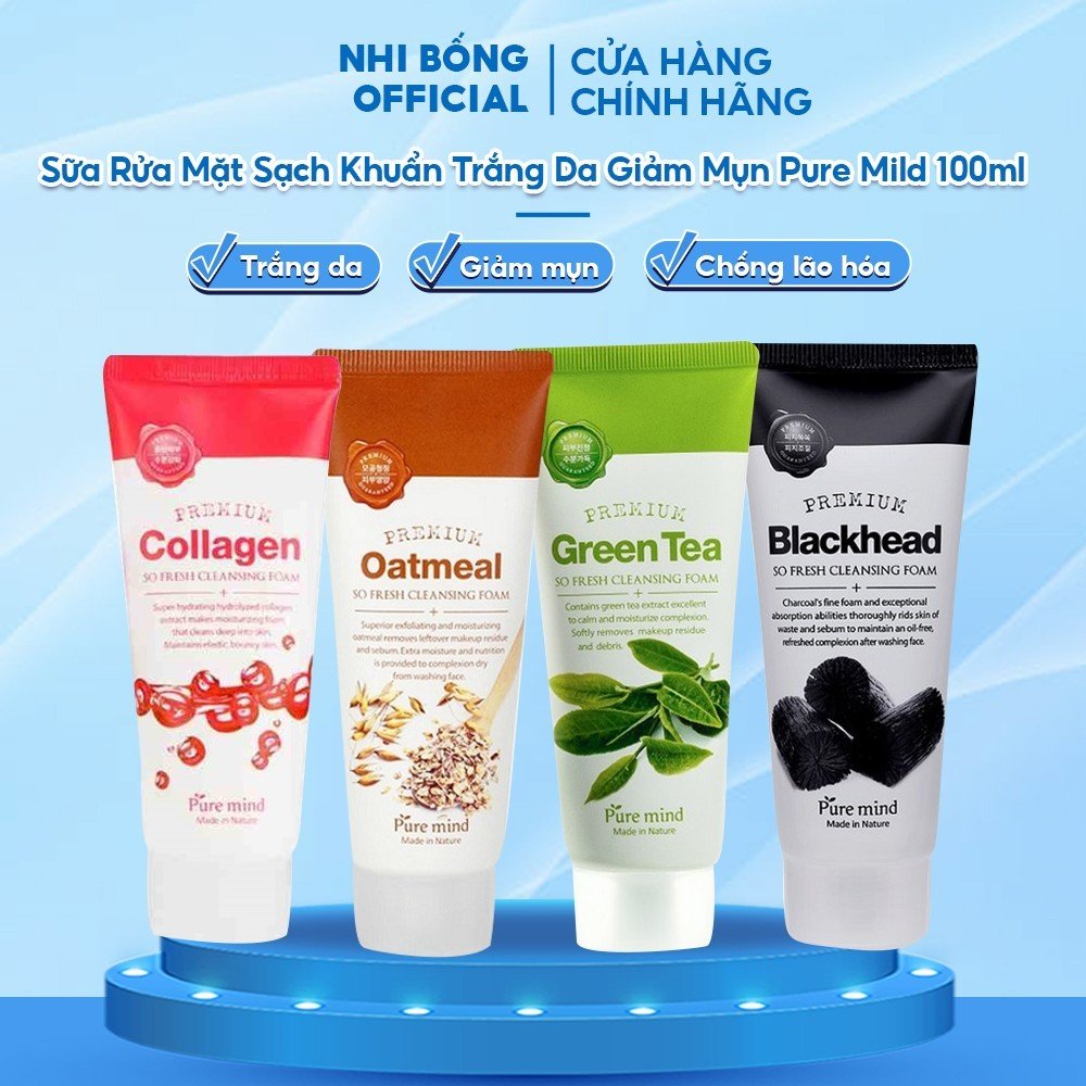 Sữa Rửa Mặt Sạch Khuẩn Trắng Da Giảm Mụn Pure Mild Hàn Quốc Chiết Xuất Từ Thiên Nhiên 100ml Giúp Da Trắng Sáng & Mềm Mịn