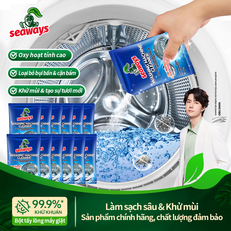 Seaways Bột tẩy lồng giặt (125g) Tẩy cặn diệt khuẩn 99.9% Vệ sinh sâu lồng máy giặt Khử mùi Descaler