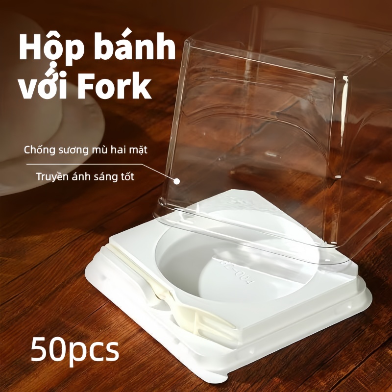 50pcs Hộp Nhựa Đế Tròn Đựng Bánh /Hộp Nhựa Đáy Tròn Đựng Bánh Kem/Hộp Bánh Dùng Một Lần Với Ngã Ba