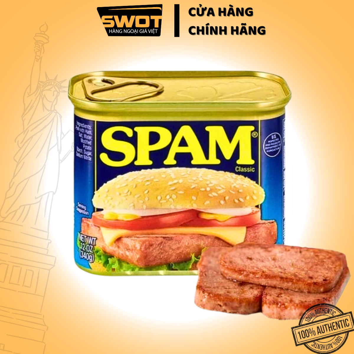 Thịt hộp SPAM Classic Mỹ 340g, Thịt heo hộp Mỹ cao cấp, thơm ngon đậm vị, giàu chất dinh dưỡng, tiện lợi đa dụng