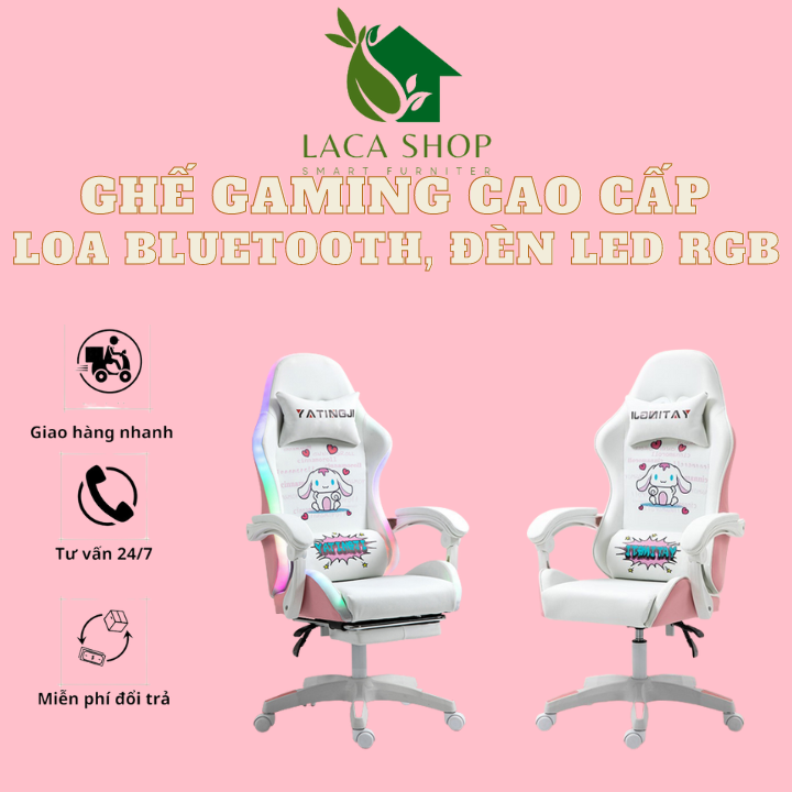 Ghế Chơi Game Có Gác Chân Ghế LiveStream Có Loa Kép Bluetooth Ghế Gaming Tích Hợp Đèn RGB Giao Hưởng