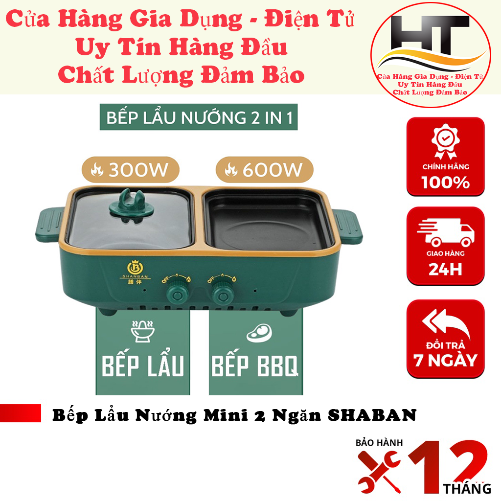 Bếp lẩu nướng 2 ngăn, Nồi lẩu mini Hàn Quốc, Bếp lẩu nướng 2 in 1 đa năng, Nồi lẩu nướng 2 ngăn chính hãng